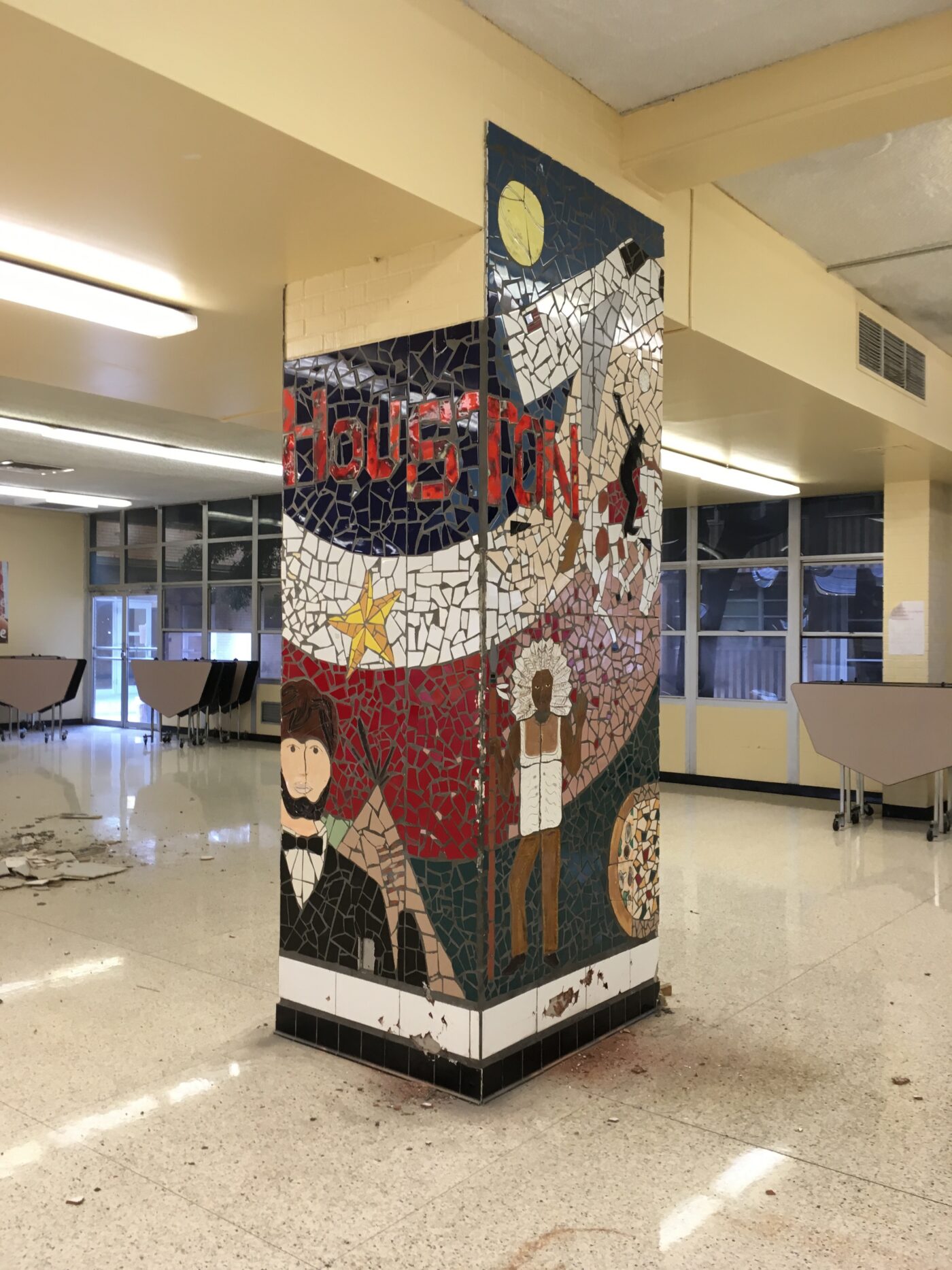 The cafeteria area was always great to look at with mosaic art on the pillars. This pillar, however, was not salvageable.