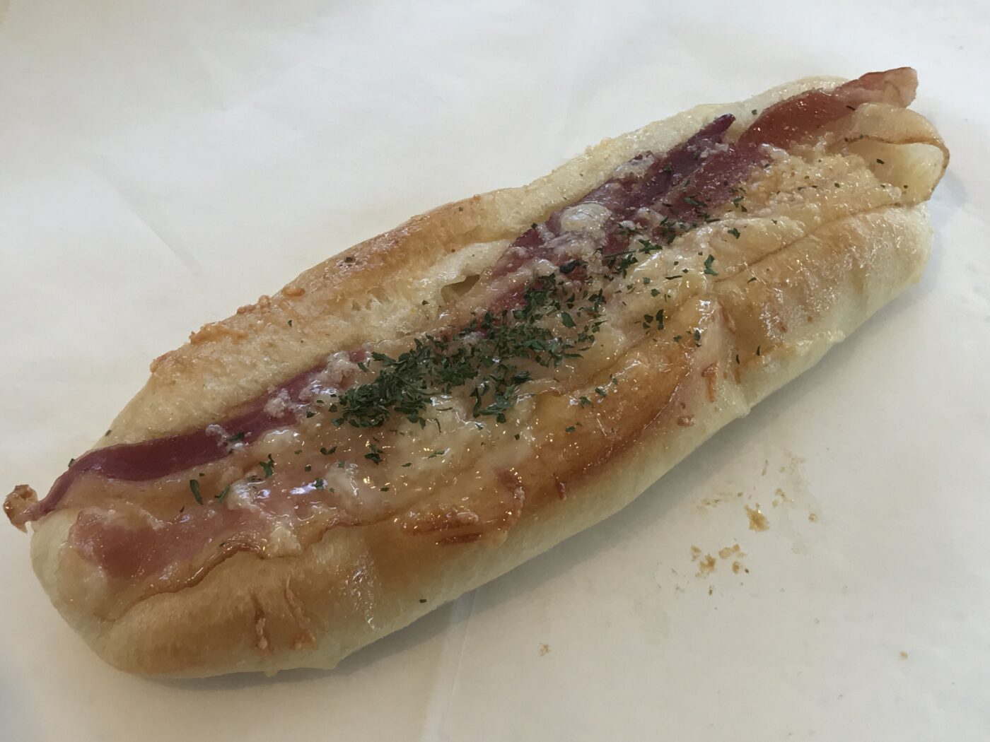 Pastries are divided into Taiwanese, Japanese, European and "other" styles, as well as Danish (the pastry, not the country) and toast. This bacon-and-cheese-covered wand is categorized as Japanese.